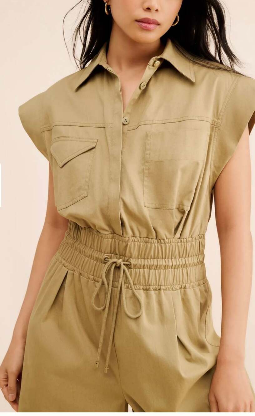 FARM Rio Cotton Utility Jumpsuit in Olive Green - Picture 2 of 15